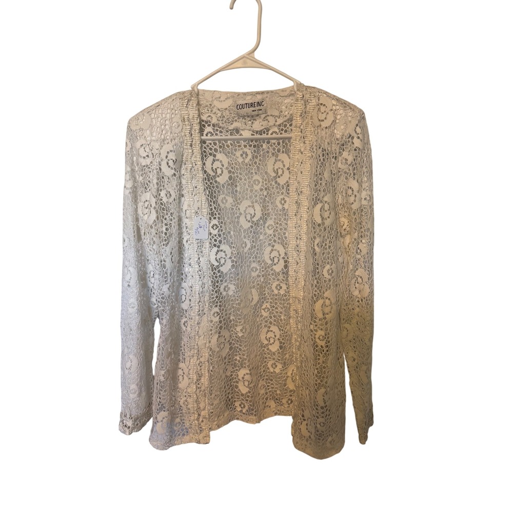 Couture Inc New York White Floral Lace Open Front Cardigan Jacket Womens Size 10